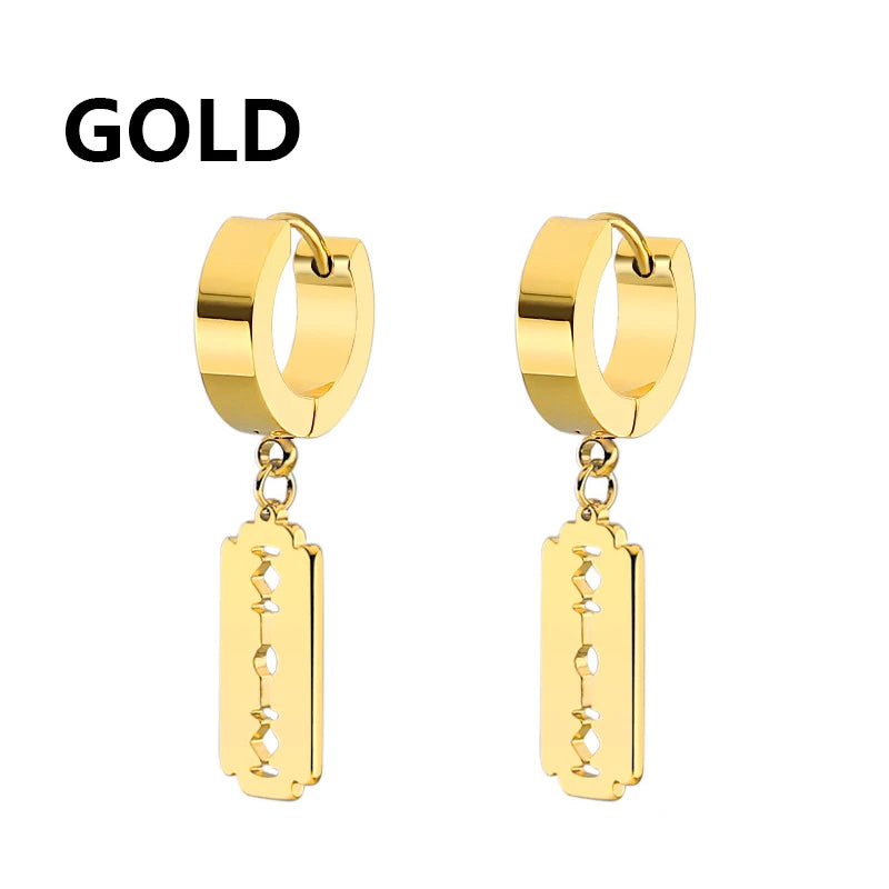 2Pc Stainless Steel Razor Blade Pendant Earrings 