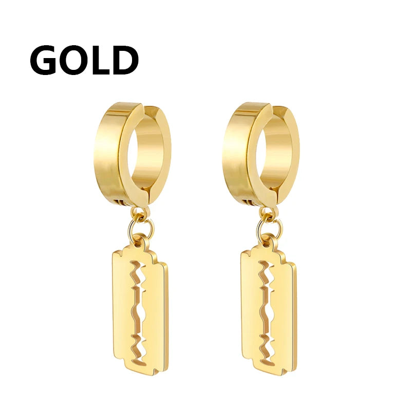 2Pc Stainless Steel Razor Blade Pendant Earrings 