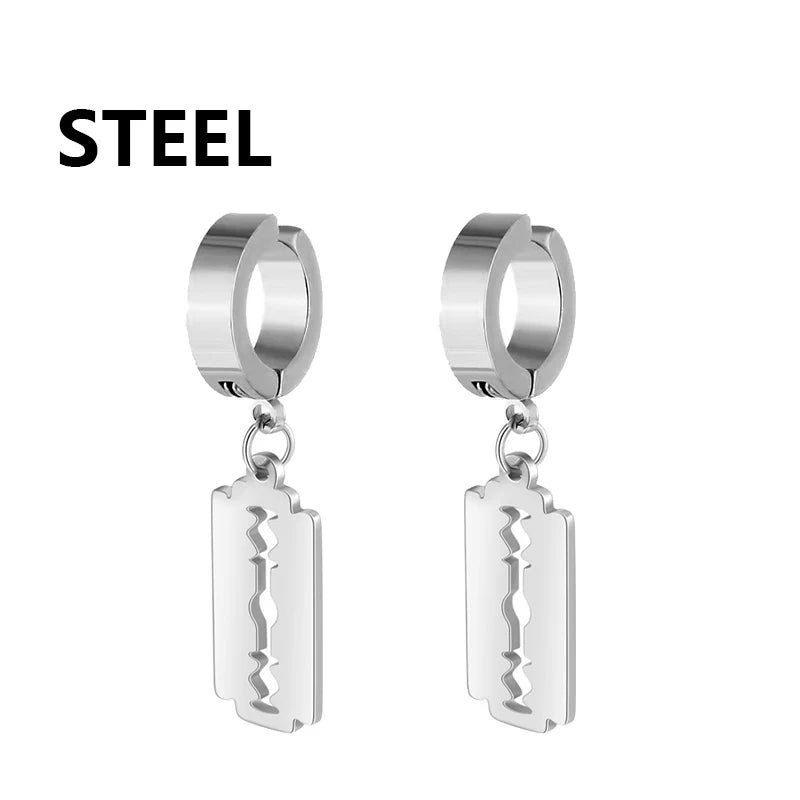 2Pc Stainless Steel Razor Blade Pendant Earrings 