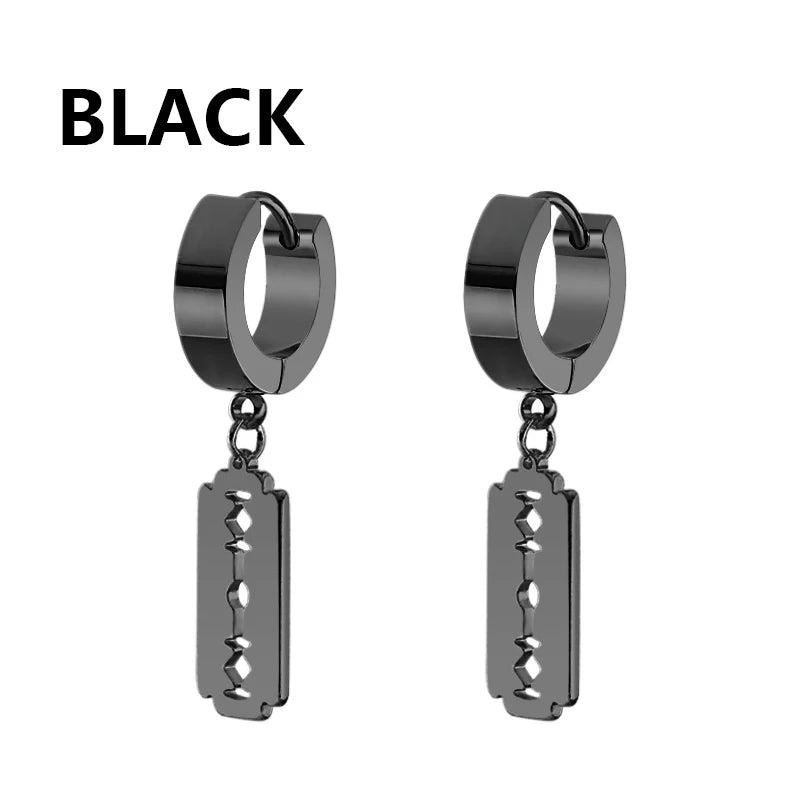 2Pc Stainless Steel Razor Blade Pendant Earrings 