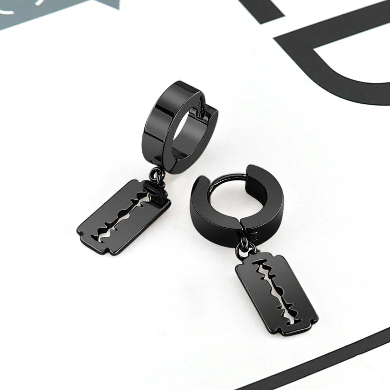 2Pc Stainless Steel Razor Blade Pendant Earrings 