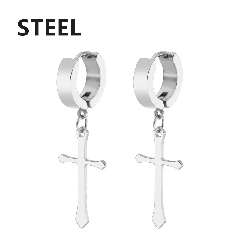 2Pc Stainless Steel Razor Blade Pendant Earrings 