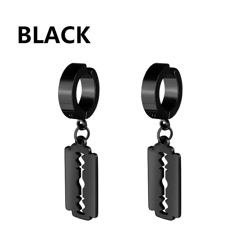 2Pc Stainless Steel Razor Blade Pendant Earrings 