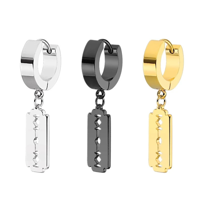 2Pc Stainless Steel Razor Blade Pendant Earrings 